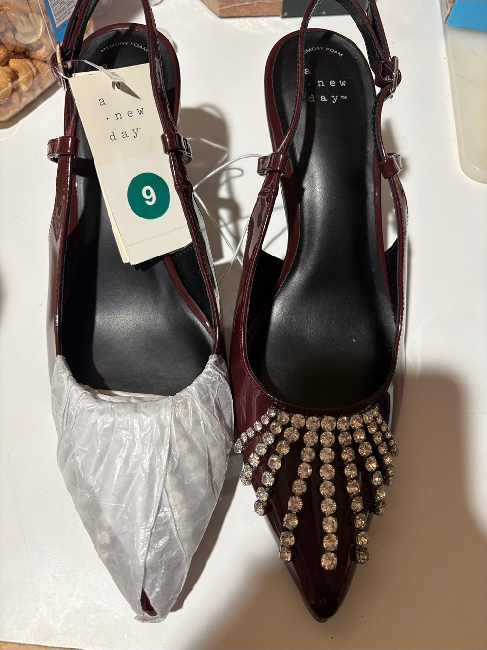 a new day Burgundy Patent Pointed Slingback Heels with Crystal Fringe